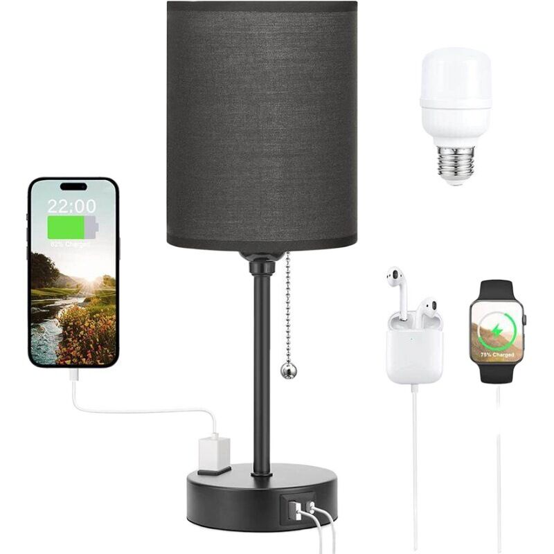 foto del prodotto lampade da tavolo con 3 temperature di colore 2700k, 3500k, 5000k, lampade da comodino con porte usb c e a, lampade a catena per camere da letto con