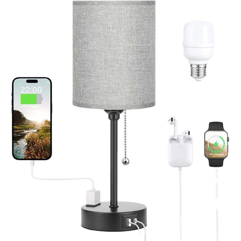 foto del prodotto lampade da tavolo con 3 temperature di colore 2700k, 3500k, 5000k, lampade da comodino con porte usb c e a, lampade a catena per camere da letto con