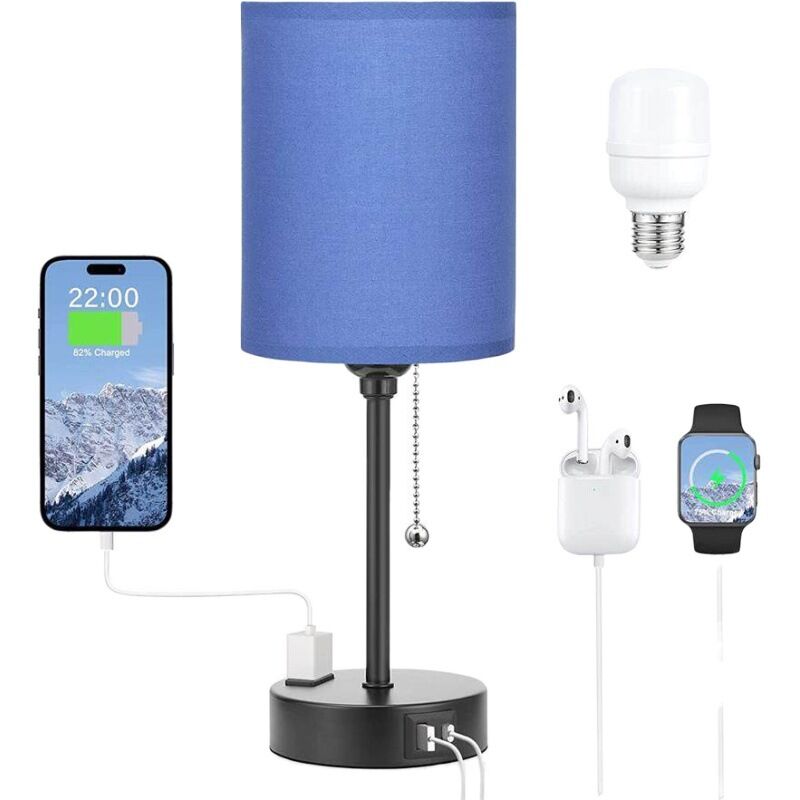 foto del prodotto lampade da tavolo con 3 temperature di colore 2700k, 3500k, 5000k, lampade da comodino con porte usb c e a, lampade a catena per camere da letto con