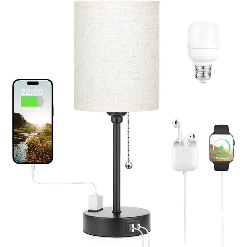 foto del prodotto lampade da tavolo con 3 temperature di colore 2700k, 3500k, 5000k, lampade da comodino con porte usb c e a, lampade a catena per camere da letto con