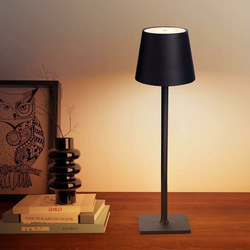 foto del prodotto lampade da tavolo senza fili, dimmerazione continua a 3 colori, lampada da scrivania a led con batteria ricaricabile da 4000 mah per camera da