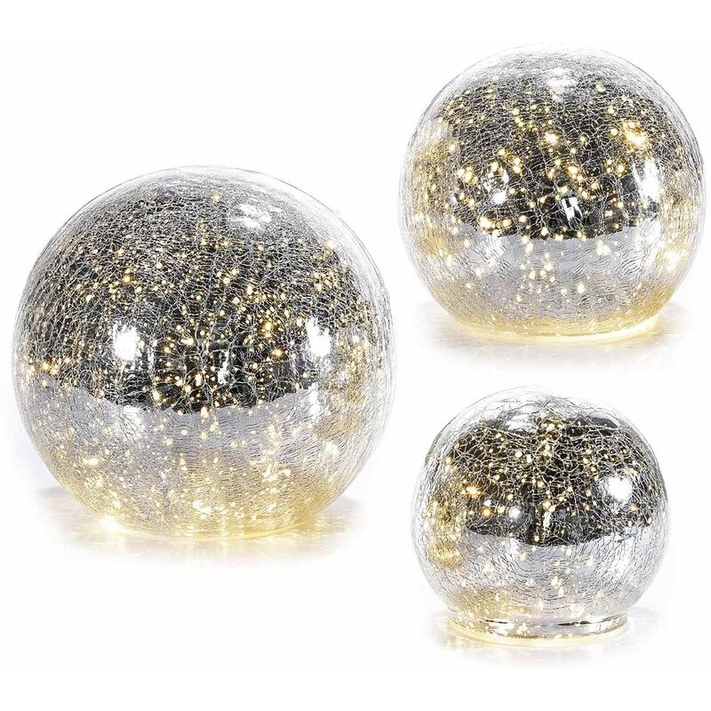 foto del prodotto lampade da tavolo sferiche a batteria set 3 lampade decorative per la casa colore argento, luce calda idea regalo