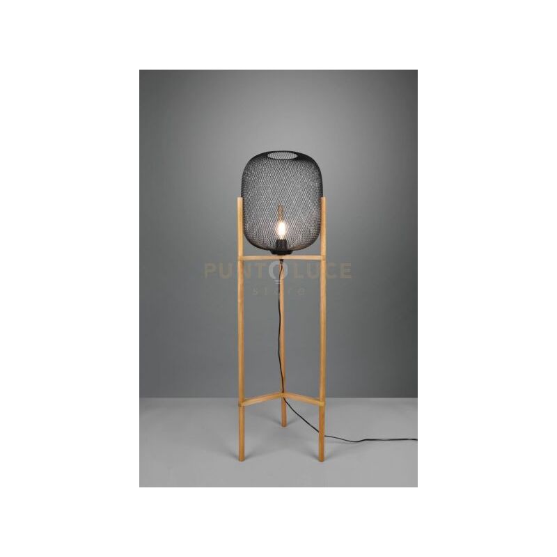foto del prodotto lampade da terra calimero diffusore rete con struttura in legno naturale metallo nero r40561032