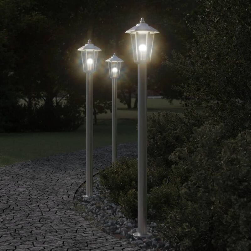 foto del prodotto lampade da terra per esterni 3 pz argento 120cm in acciaio inox vidaxl