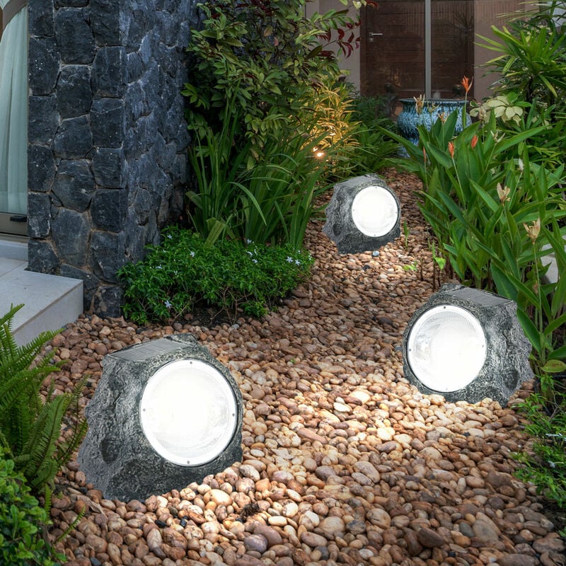 foto del prodotto lampade decorative da giardino effetto pietra lampade solari per giardino esterno decorazione led per terrazza solare, plastica grigia, 2x led 3000k,