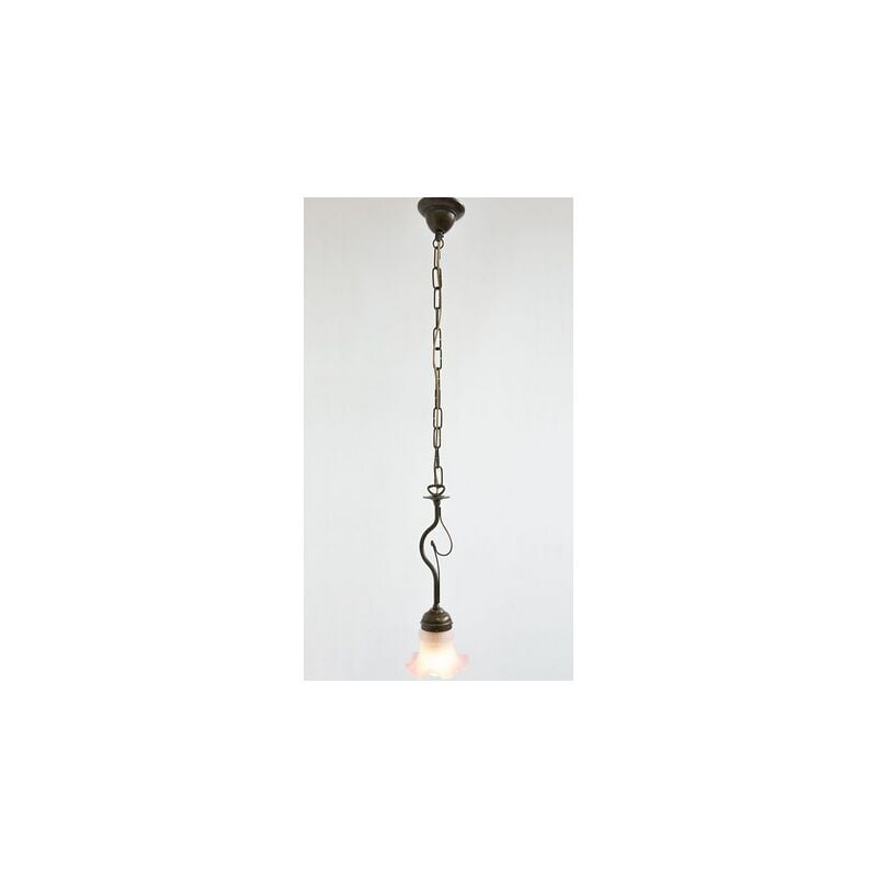 foto del prodotto lampade linea oliva lampadario 1 luce liberty ottone bronzato e vetro soffiato