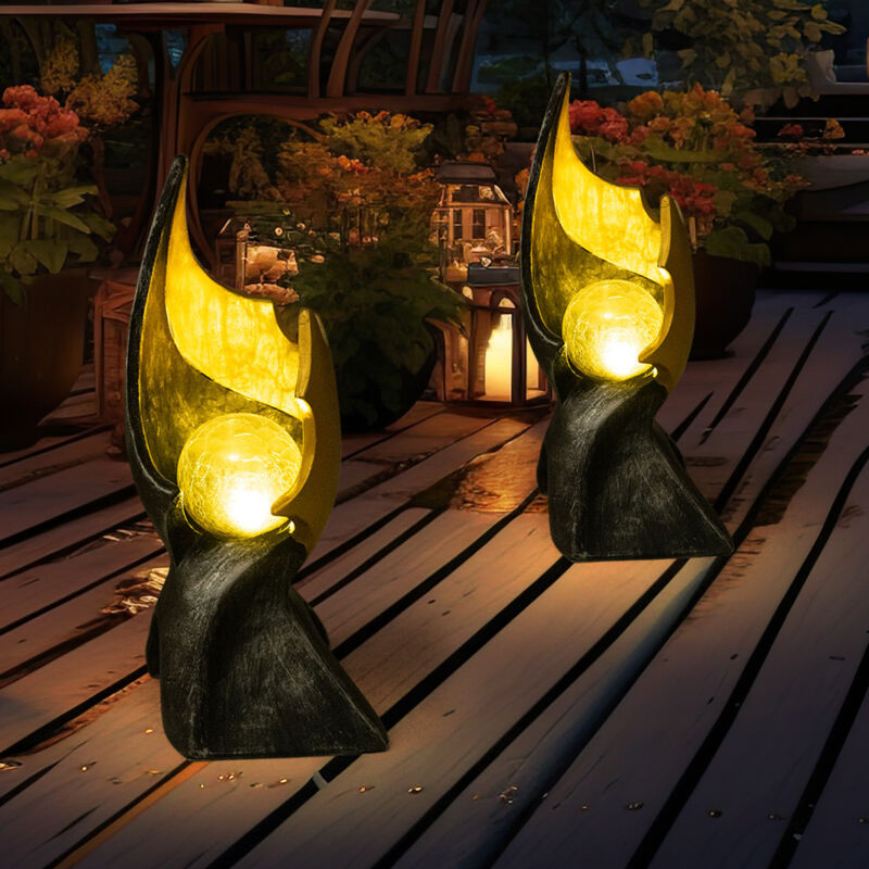 foto del prodotto lampade solari a fiamma solare a led per la decorazione del giardino esterno lampada solare con effetto fiamma, scultura marrone dorato con