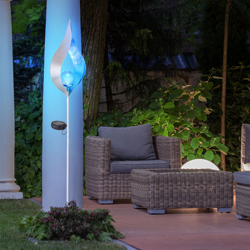 foto del prodotto lampade solari a led per la decorazione del giardino all aperto lampada da giardino a picco a terra lampada a spina design fiamma blu argento, vetro