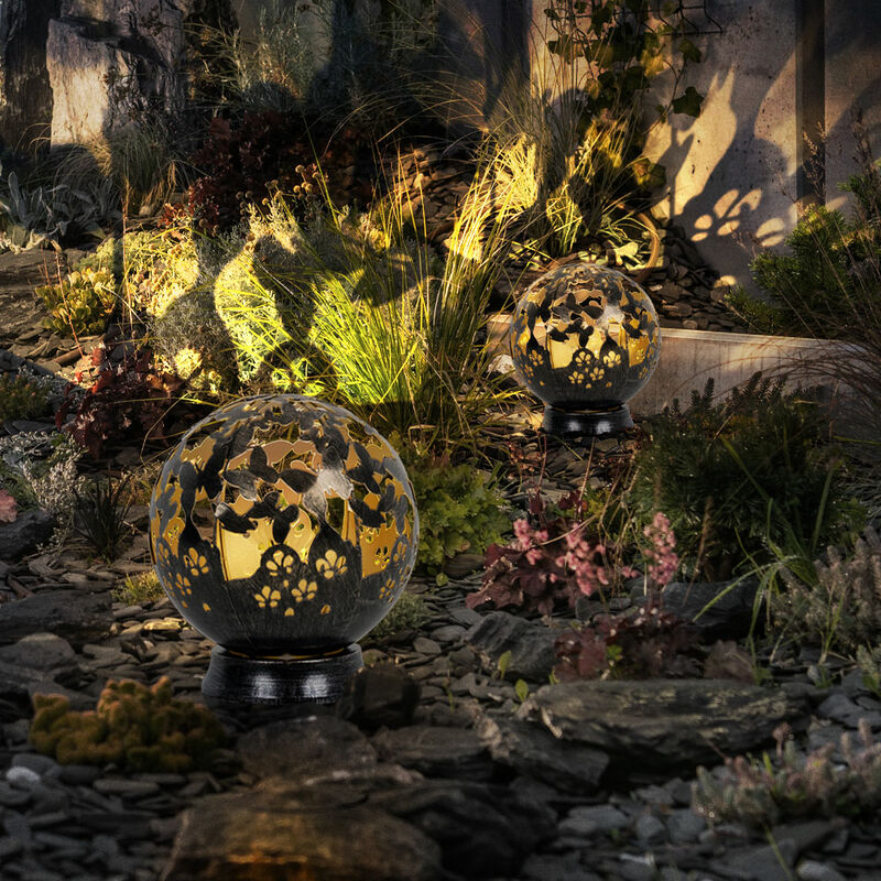 foto del prodotto lampade solari a luce solare per la decorazione del balcone esterno decorazione del giardino metallo esterno, design floreale farfalla, nero, led,