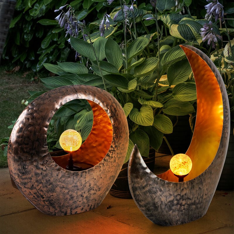 foto del prodotto lampade solari a luce solare per la decorazione del giardino esterno luna crescente lampade solari per esterni da esterno, effetto fuoco, ottone, 1x