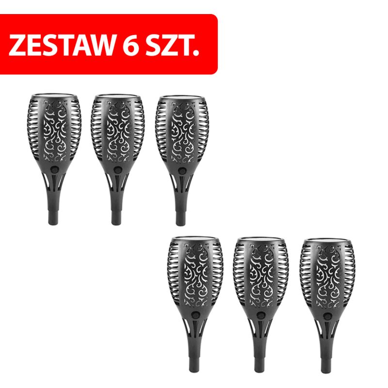 foto del prodotto lampade solari da giardino a led, torce a fiamma, set da 6