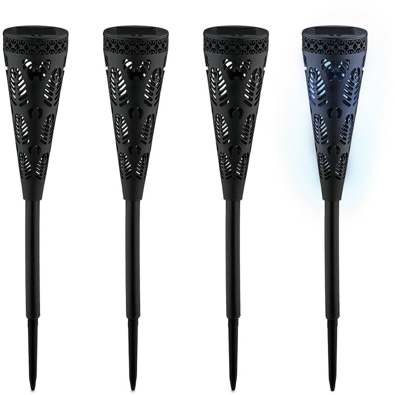 foto del prodotto lampade solari da giardino, set 4 fiaccola led con effetti di luce, sensore di luminosit , h x d 41 x 7, nero relaxdays