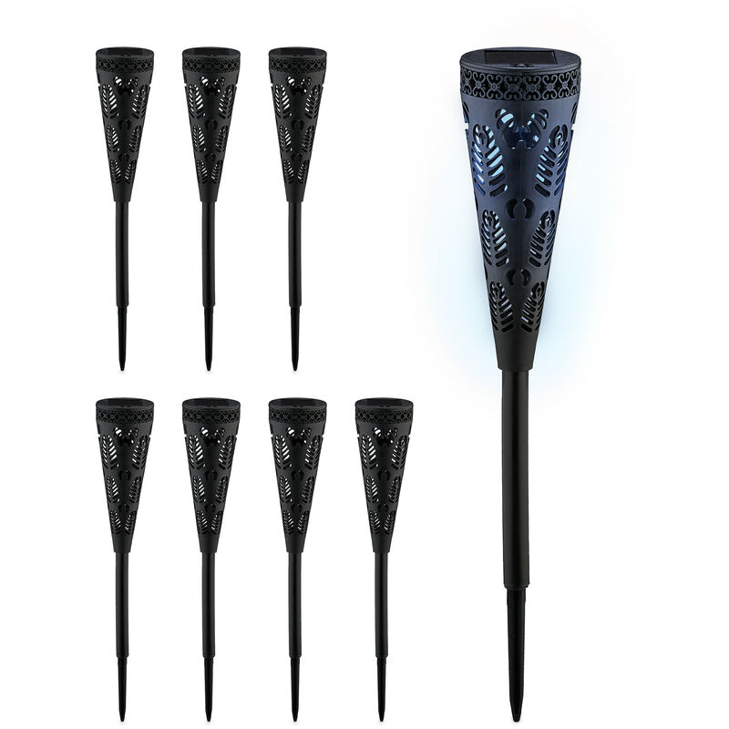 foto del prodotto lampade solari da giardino, set 8 fiaccola led con effetti di luce, sensore di luminosit , h x d 41 x 7, nero relaxdays