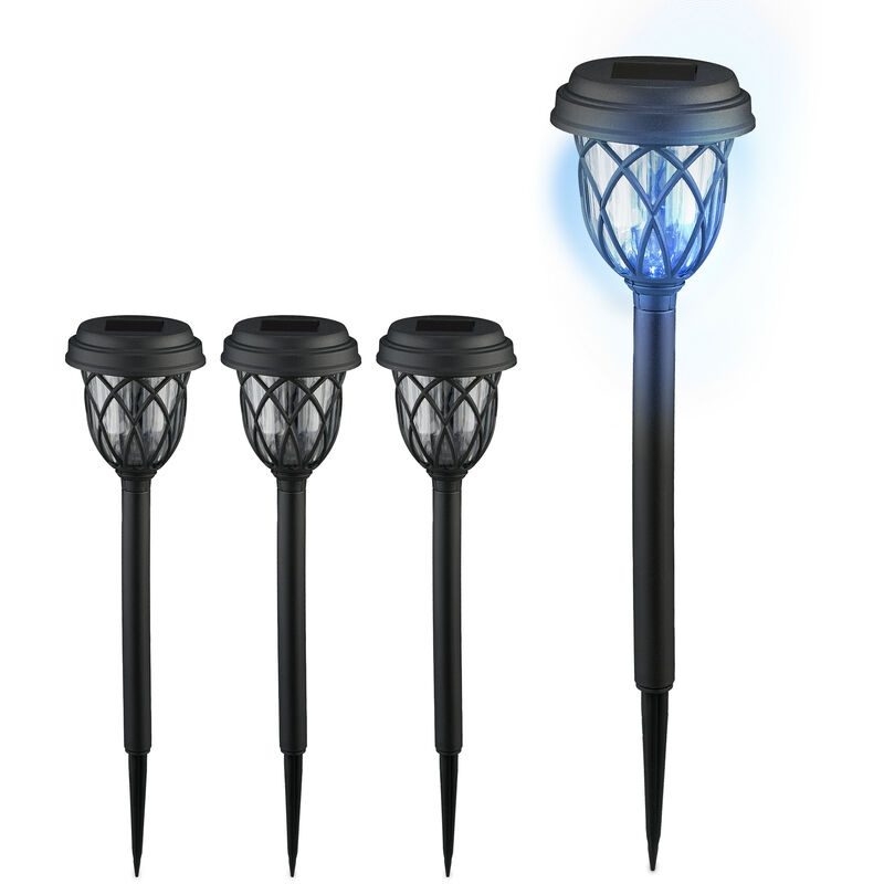 foto del prodotto lampade solari da giardino, set da 4 led con effetti di luce, sensore di luminosit , h x d 42,5 x 10 cm, nero relaxdays