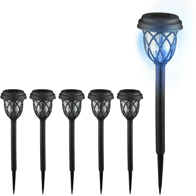 foto del prodotto lampade solari da giardino, set da 6 led con effetti di luce, sensore di luminosit , h x d 42,5 x 10 cm, nero relaxdays