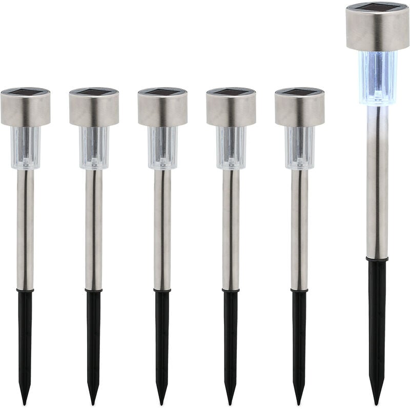 foto del prodotto lampade solari da giardino, set da 6, led luce bianca impermeabile, sensore di luminosit , hxd 31 x 4,5, nero relaxdays