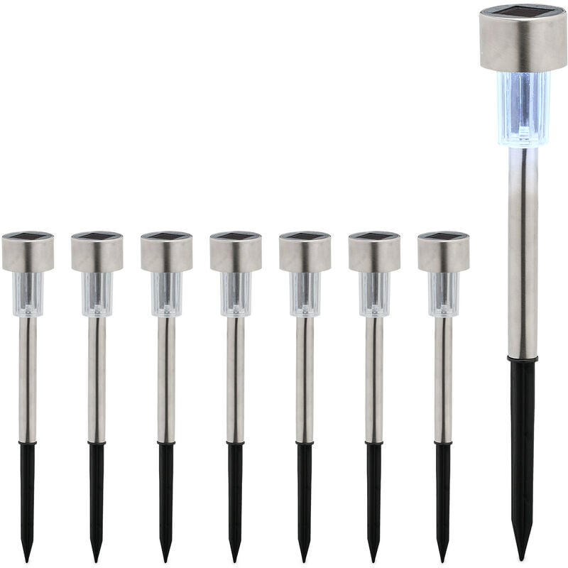 foto del prodotto lampade solari da giardino, set da 8, led luce bianca impermeabile, sensore di luminosit , hxd 31 x 4,5, nero relaxdays