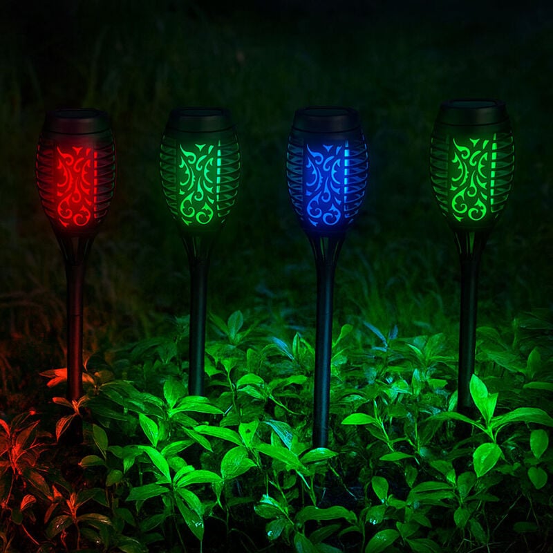 foto del prodotto lampade solari effetto fuoco con picchetti a luce solare per esterni che cambiano colore illuminazione solare esterna da giardino, perforazioni, 8