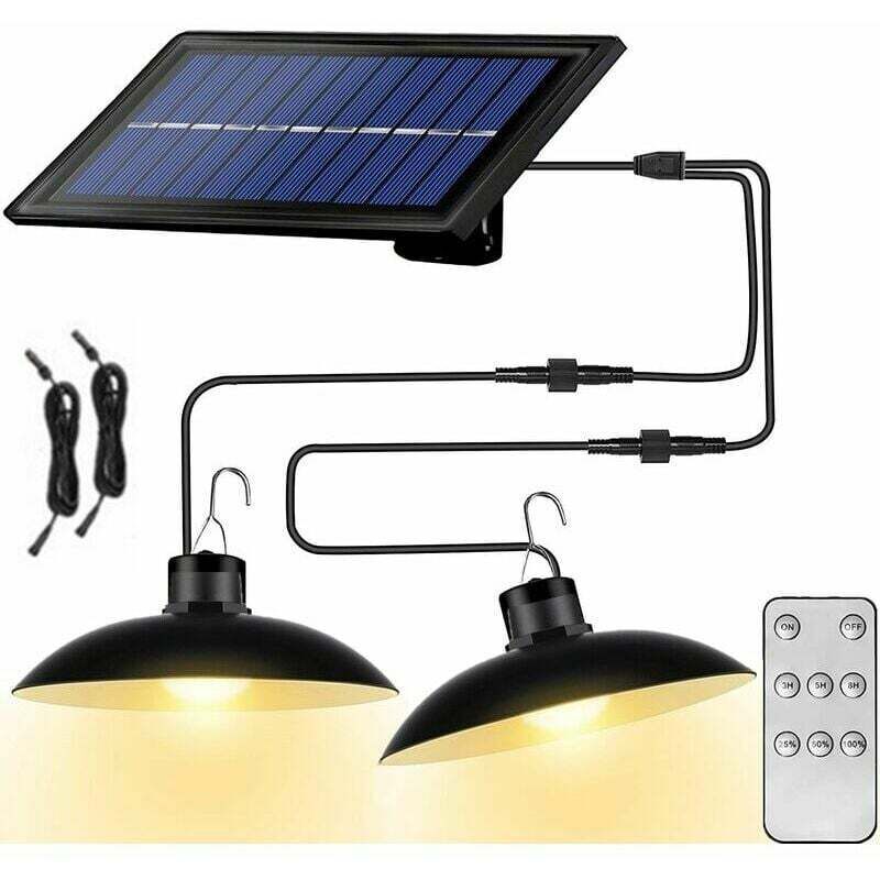 foto del prodotto lampade solari lampadario solare con telecomando impermeabile 2 teste cavo 3 m luce calda