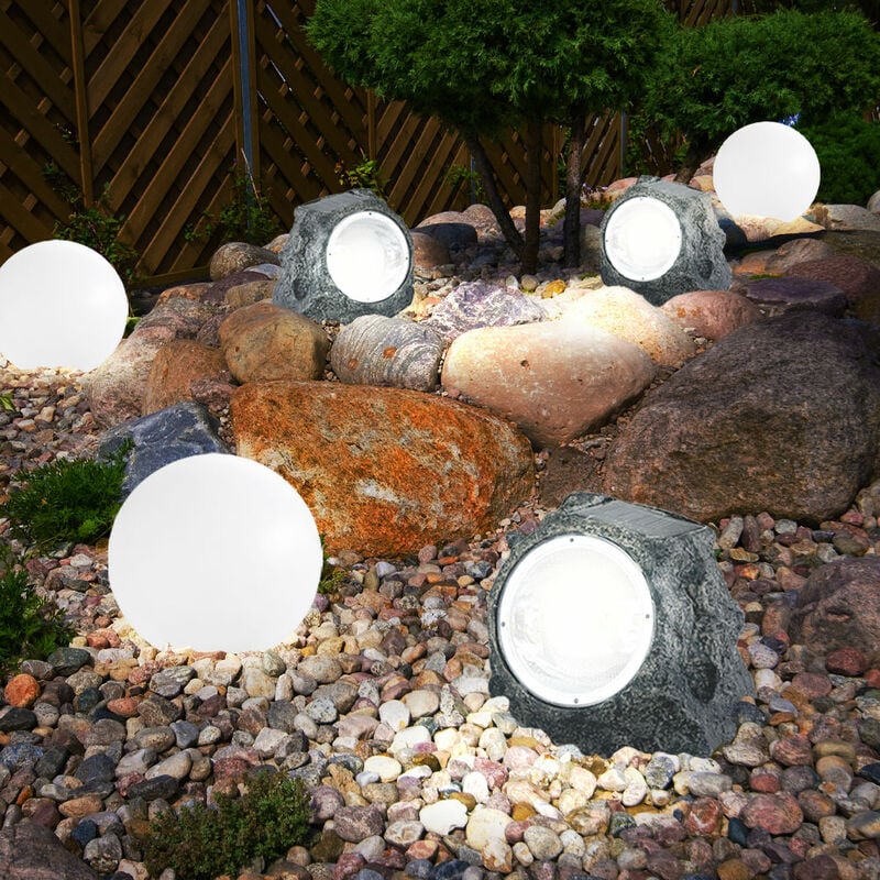 foto del prodotto lampade solari lampade decorative da giardino aspetto pietra per esterno giardino sfera decorativa led per terrazza solare, plastica bianco grigio,