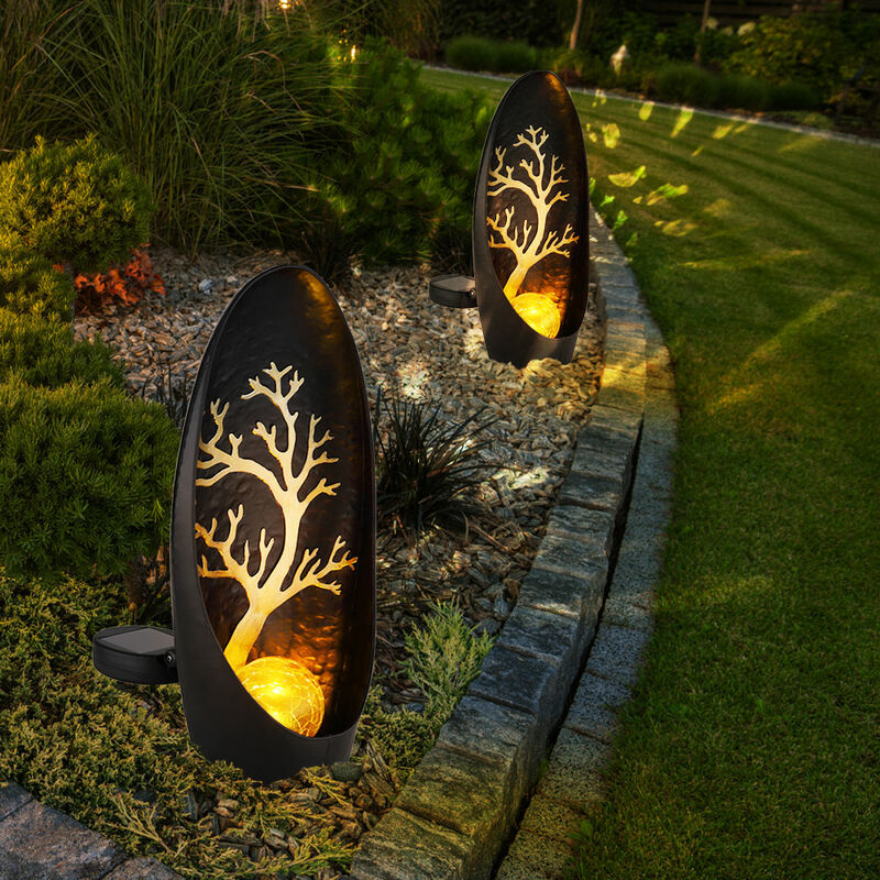 foto del prodotto lampade solari per decorazioni da giardino per esterni, decorazioni per balconi esterni, nero, argento, albero, sfera di vetro, batteria ip44 in