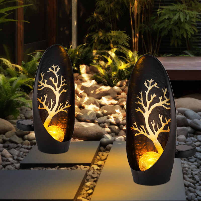 foto del prodotto lampade solari per decorazioni da giardino per esterni, decorazioni per balconi esterni, nero, argento, albero, sfera di vetro, batteria ip44 in