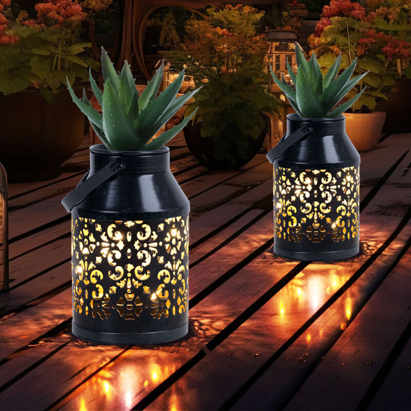foto del prodotto lampade solari per esterno balcone decorazione modello decorazione giardino lanterna solare in metallo fioriera sospesa, nero, led, pxh 10x16 cm, set