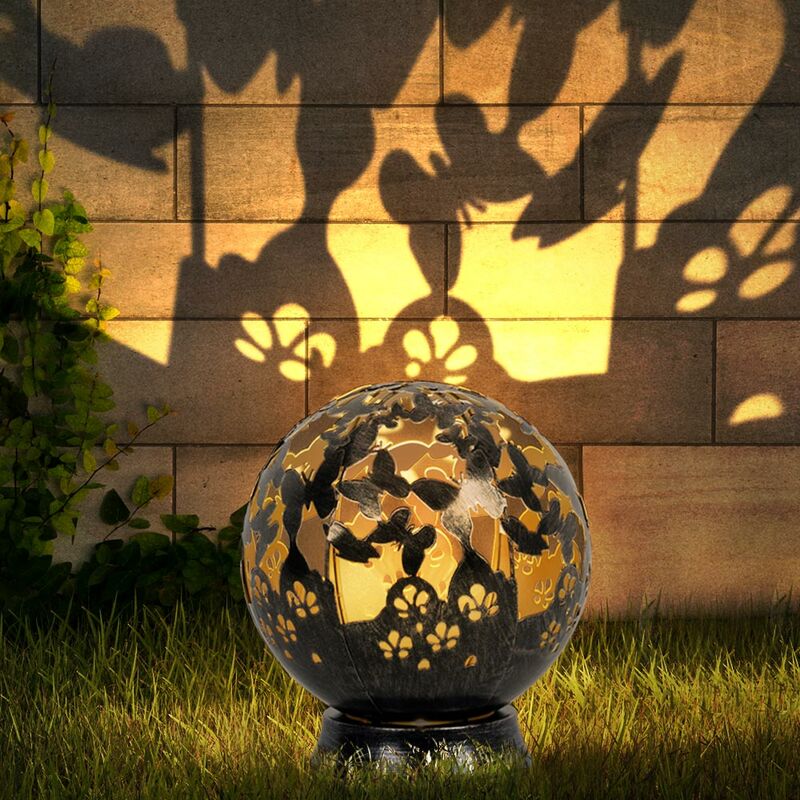 foto del prodotto lampade solari per esterno, decorazione balcone, decorazione giardino, luce solare in metallo per esterno, design fiore farfalla, nero, led, dxh 20 x