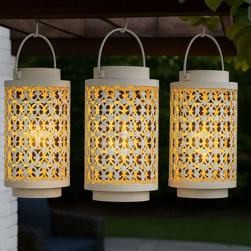 foto del prodotto lampade solari per esterno decorazione giardino lanterna lampada orientale lanterne solari per esterno metallo bianco, orientale, led, pxh 13x18 cm,
