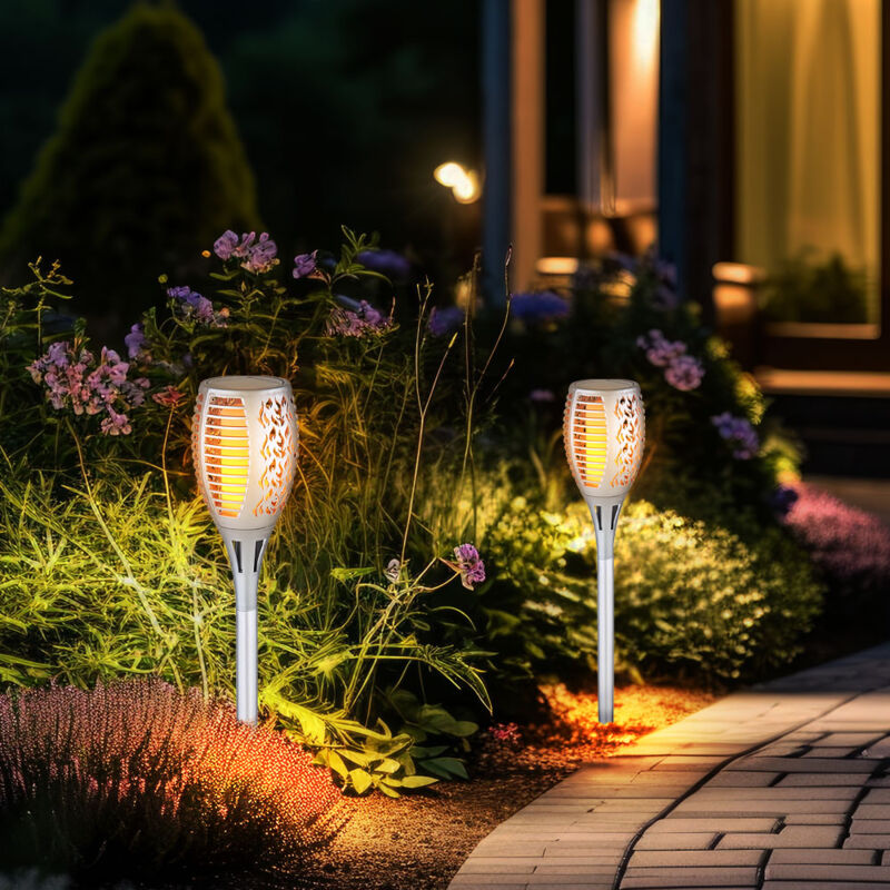 foto del prodotto lampade solari per giardino esterno lampada da presa effetto fiamma ip44 batteria luci solari da giardino, plastica argento, 1x led 3000k, dxh