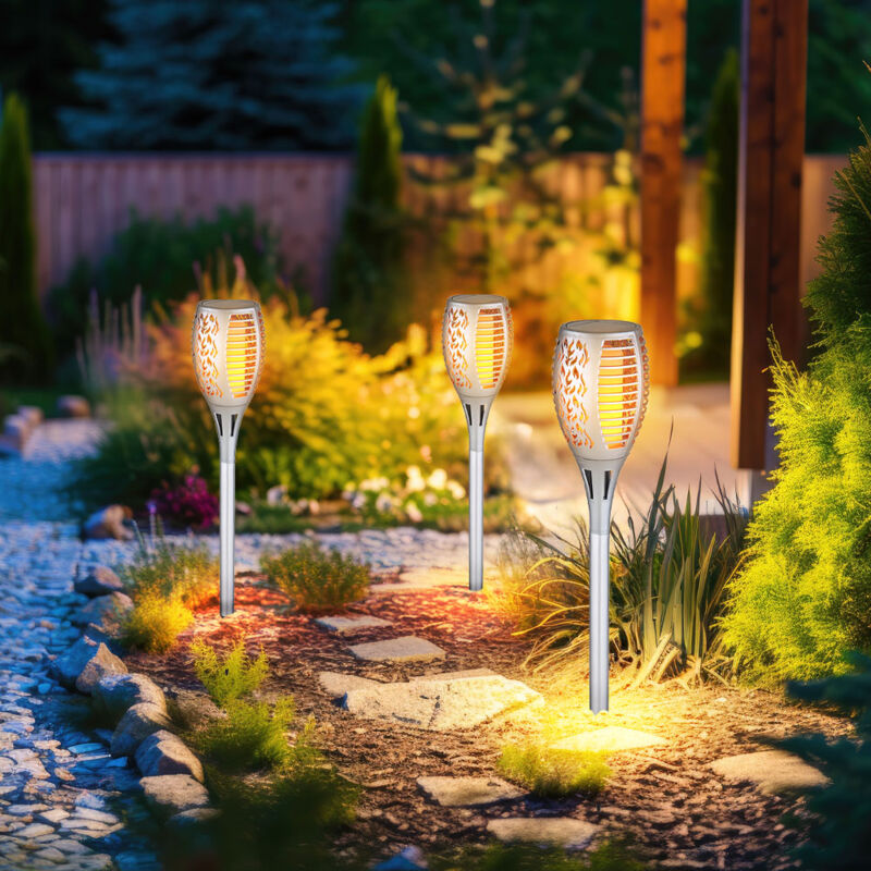foto del prodotto lampade solari per giardino esterno lampada da presa effetto fiamma ip44 batteria luci solari da giardino, plastica argento, 1x led 3000k, dxh