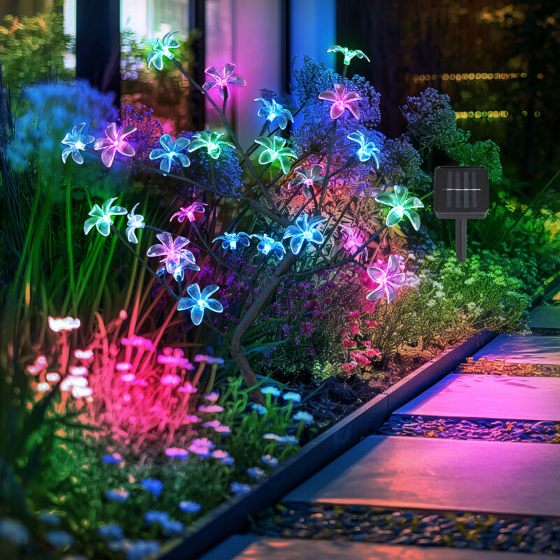 foto del prodotto lampade solari per la decorazione del giardino esterno luce solare per esterno lampada a spina con design ad albero, picchetto a terra in fiore