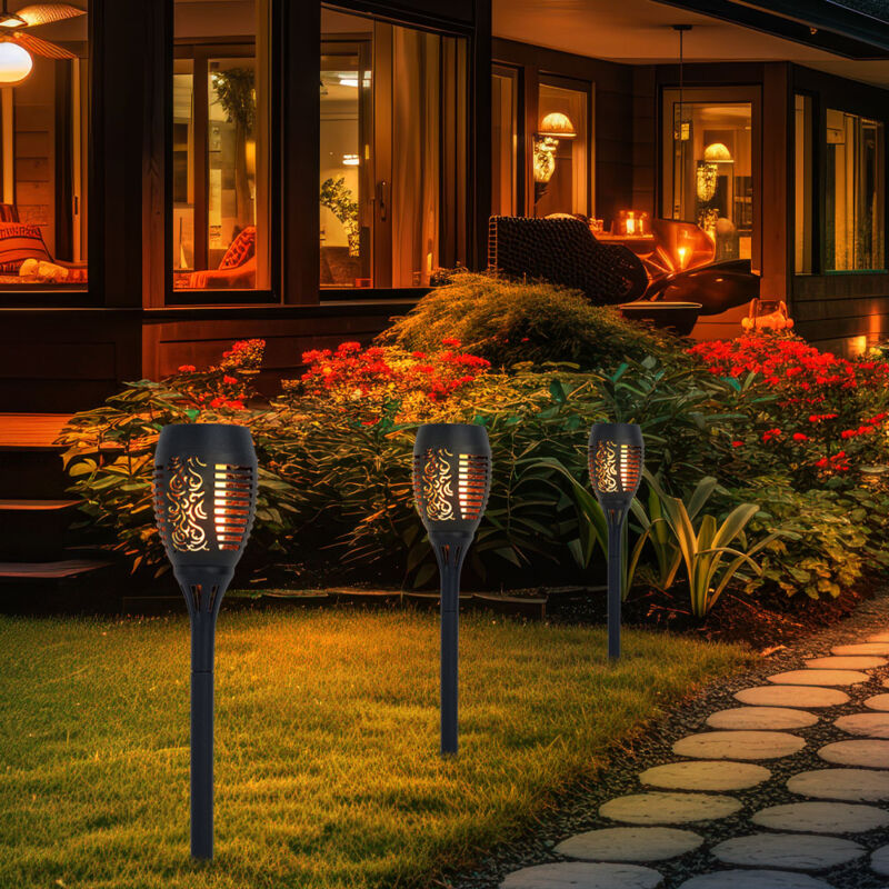 foto del prodotto lampade solari per la decorazione del giardino esterno torce torcia da giardino, led effetto fuoco ip44 picchetto da terra, led bianco caldo, altezza
