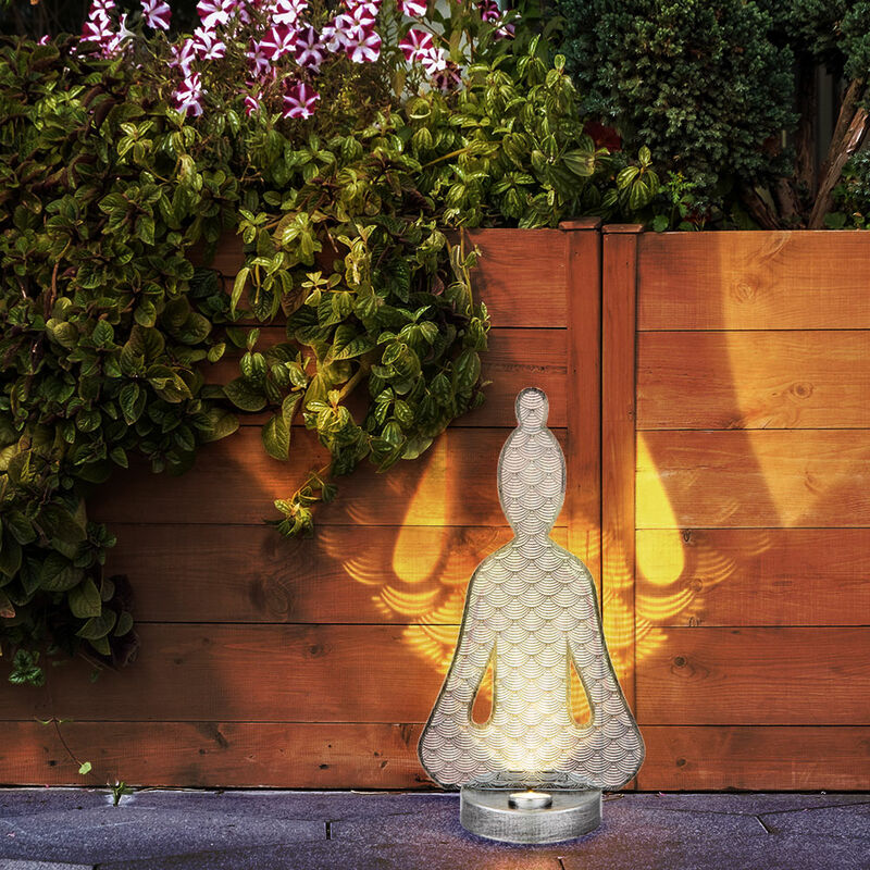 foto del prodotto lampade solari per la decorazione esterna del giardino figure esterne buddha solare, ip44, batteria ricaricabile, metallo plastica, 1x led 2700k,