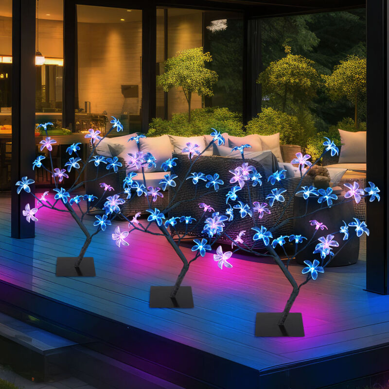 foto del prodotto lampade solari per la decorazione esterna del giardino lampada da esterno a luce solare con design ad albero, albero con fiori a punta, led, h 60 cm,