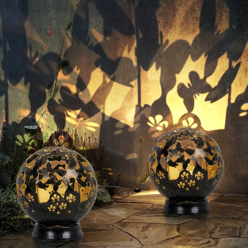 foto del prodotto lampade solari per uso esterno, decorazione balcone, decorazione giardino, luce solare in metallo per esterno, design fiore farfalla, nero, led, pxh