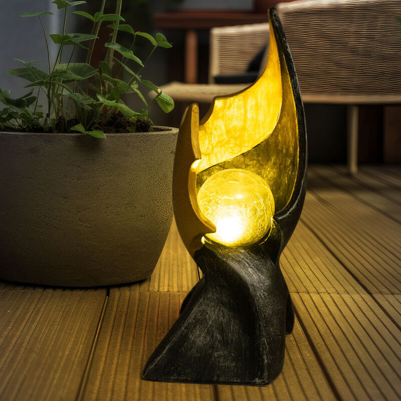 foto del prodotto lampade solari solari a fiamma led per esterno decorazione giardino lampada solare con effetto fiamma, scultura marrone oro con effetto luce
