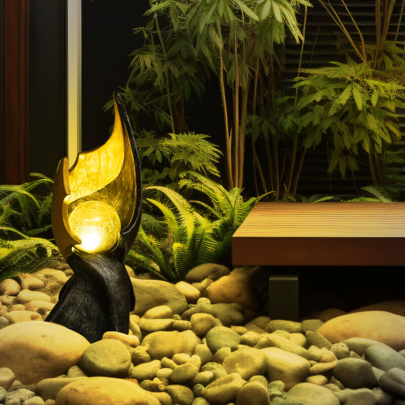 foto del prodotto lampade solari solari a fiamma led per esterno decorazione giardino lampada solare con effetto fiamma, scultura marrone oro con effetto luce