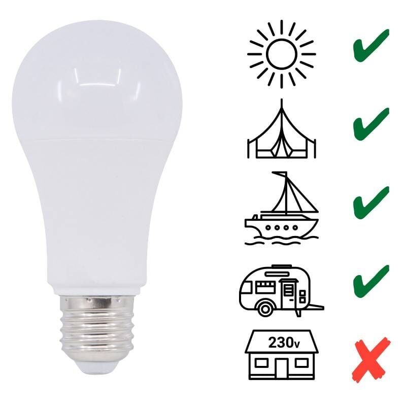foto del prodotto lampadina 10-36v 7w e27 a60 per roulotte, camper e barche - bianco caldo
