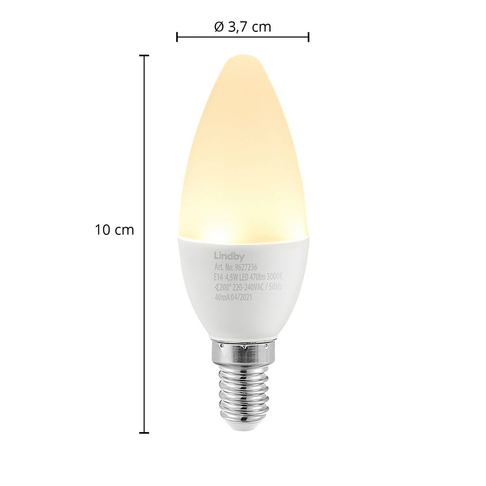 foto del prodotto lampadina a candela a led lindby, e14, c35, 4,5 w, opale, 3.000 k