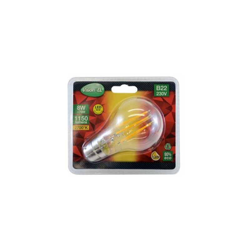 foto del prodotto lampadina a filamento led b22 8w bianco caldo 2700k