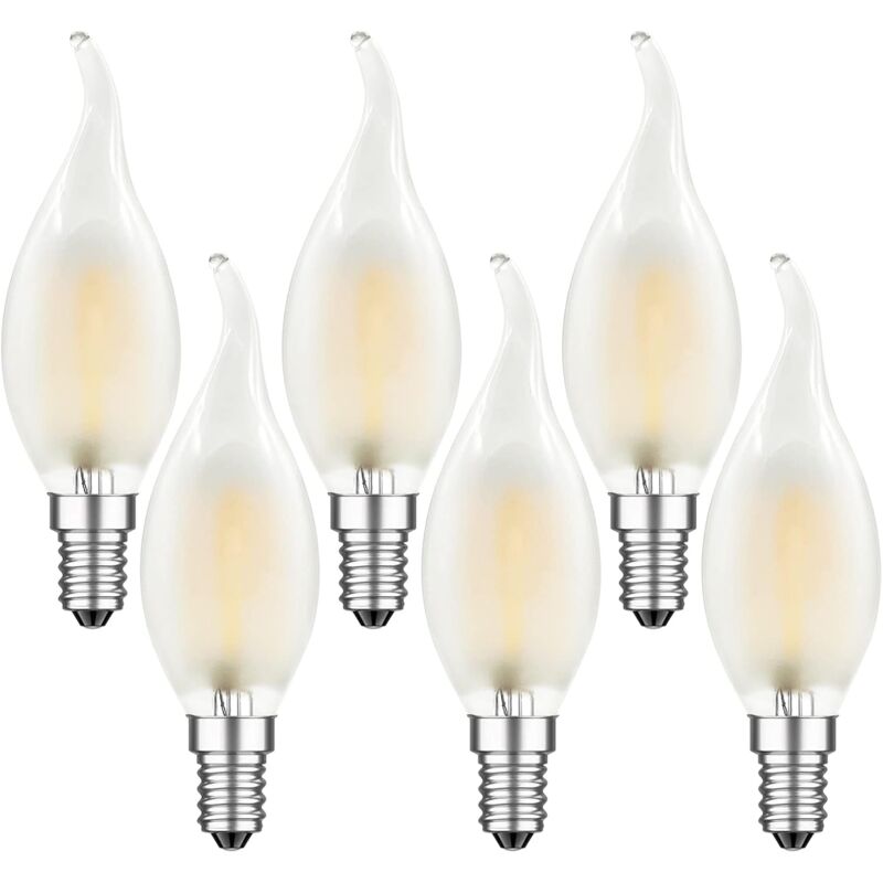 foto del prodotto lampadina a filamento led e14, 4 w, forma fiamma, bianco caldo 2700 k, forma candela vintage, 4 w, equivalente a 40 w, 400 lm, dimmerabile, satinata,