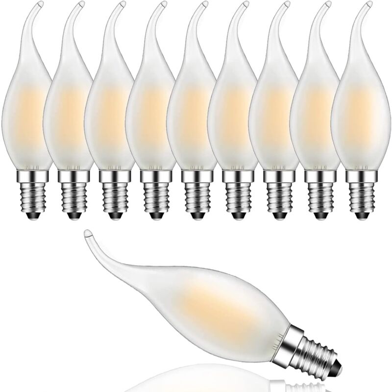 foto del prodotto lampadina a filamento led e14 4w forma di fiamma bianco caldo 2700k forma di candela vintage 4w 40w equivalente a 400lm dimmerabile opaca confezione