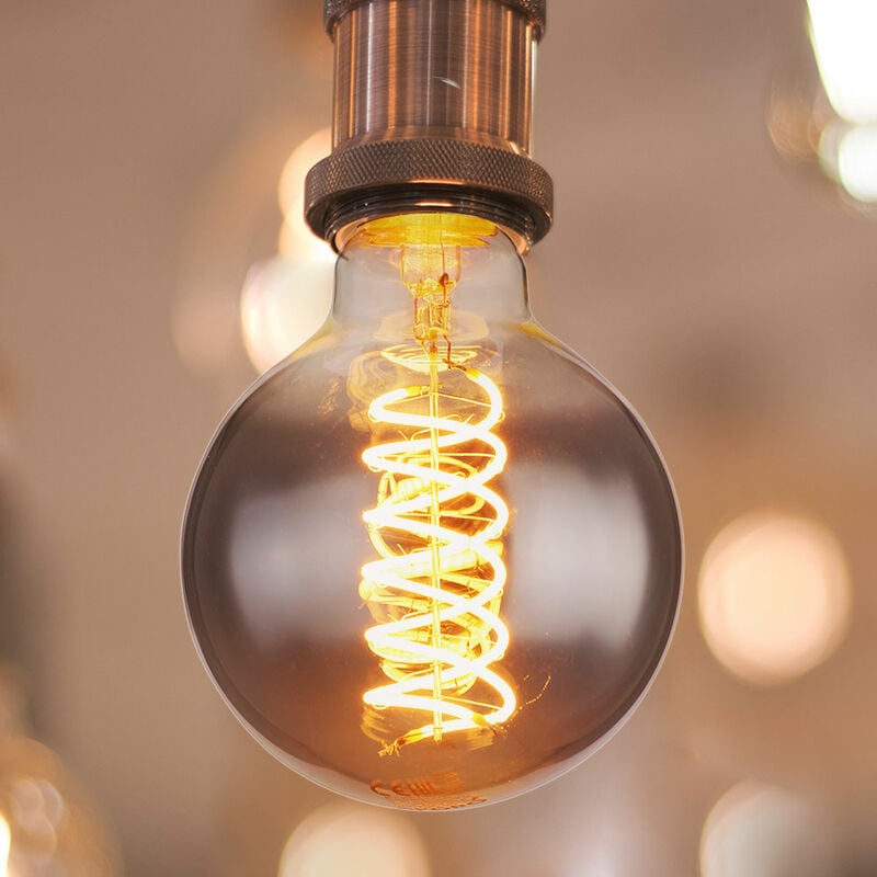 foto del prodotto lampadina a filamento vintage led e27 retro edison globo lampada dimmerabile, vetro fum , 8 watt 280 lumen 2000 kelvin bianco caldo, dxh 9,5x13,8 cm