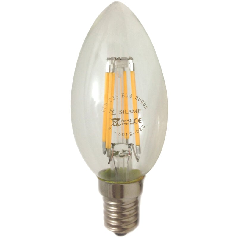 foto del prodotto lampadina a led e14 6w candela oliva passo piccolo a vite con filamento c35 6wluce neutra naturale 4200k