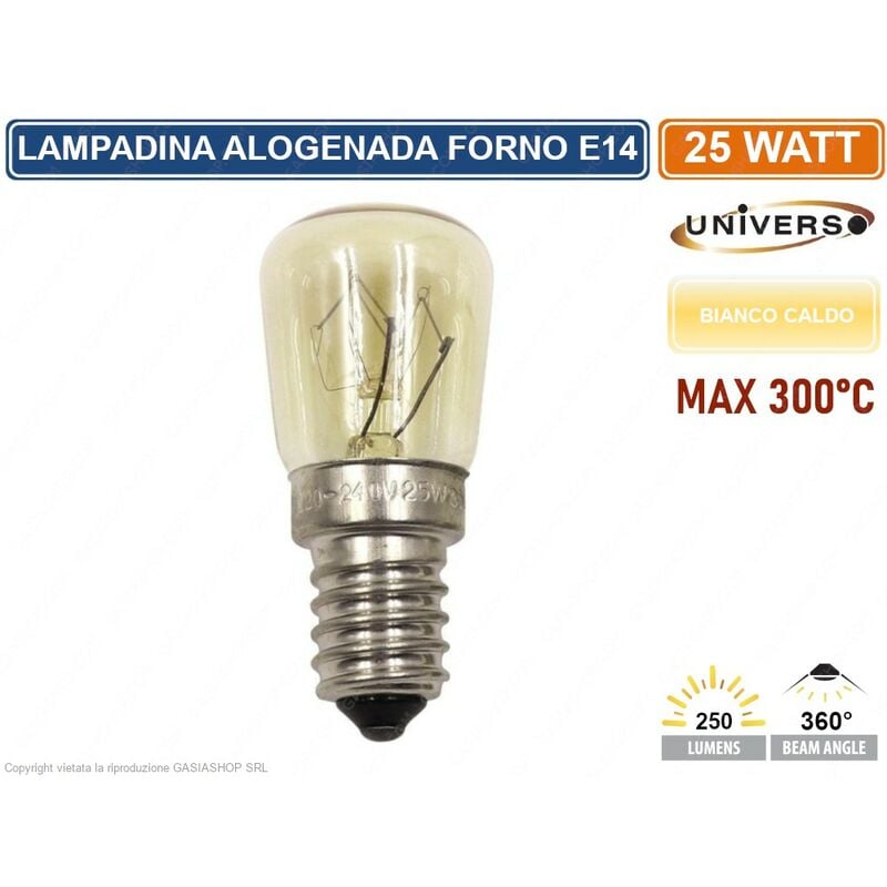 foto del prodotto lampadina alogena da forno attacco e14 25w max 300 c