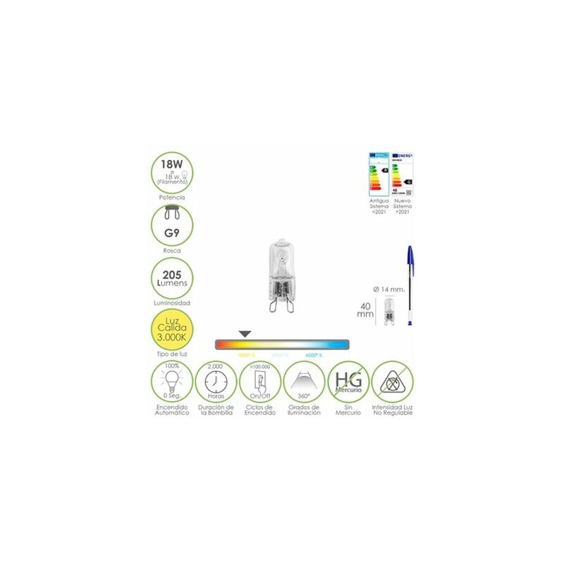 foto del prodotto lampadina alogena g 9. 18 w. 205 lumen. luce calda 3.000 k 
