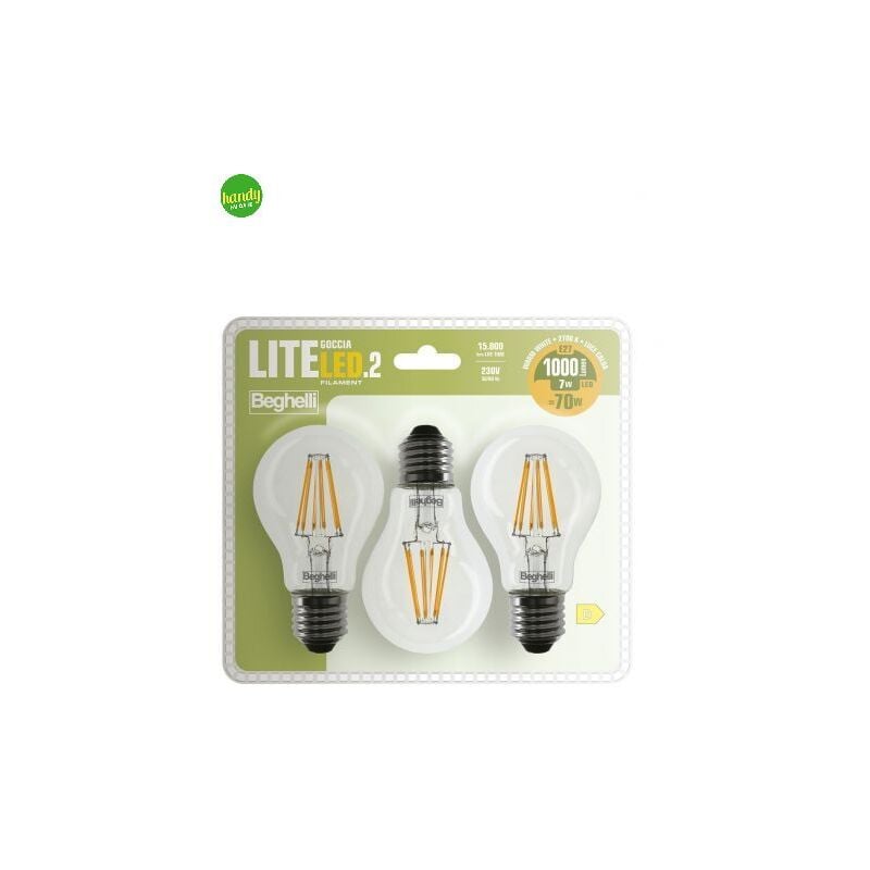 foto del prodotto lampadina beghelli con filamento led 7w e27 6500k 3pz
