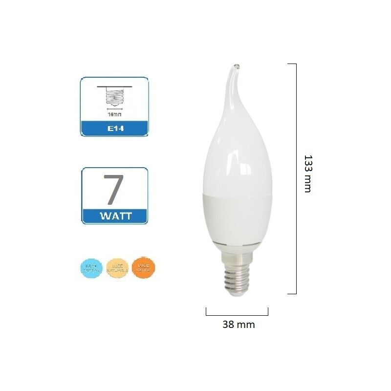 foto del prodotto lampadina candela 7w led e14 fiamma satinata colpo luce per lampadari e applique calda 3000k
