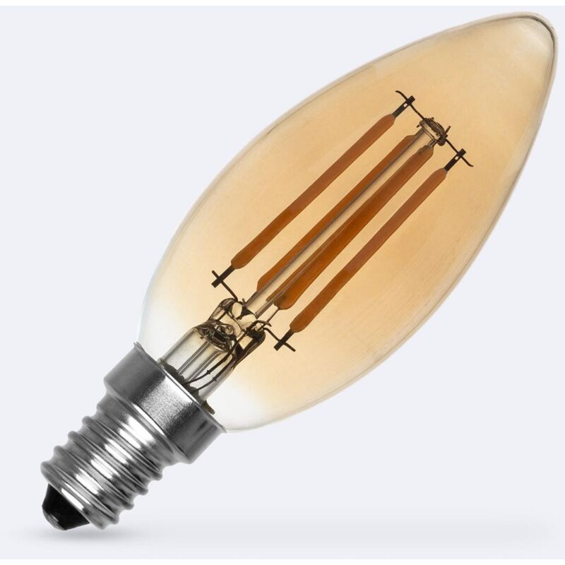 foto del prodotto lampadina filamento led e14 4w 470 lm c35 candela oro bianco caldo no flicker 2700k